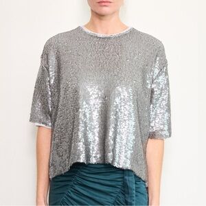 Brazeau Tricot Sydney Todd Shimmer Sequin Shirt in Steel Size 2 NEW With Tags